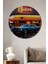 Retro Diner Önünde Klasik Araba Yağlı Boya Görünümlü Dekoratif Ahşap Ev/işyeri/ofis Yuvarlak Tablo 1