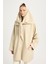Kadın Bej Oversize Seyyar Yakalı Astarlı Tasarım Trençkot 30009 1