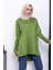 Yağ Yeşili Kol Fermuarlı Soğuk Iplik Triko Tunik 1