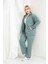 Kadın Büyük Beden Fermuarlı Uzun Kollu Rahat Günlük Eşofman Takım 5