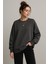 Kadın Füme Bisiklet Yaka Oversize Sweatshirt 1