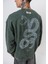 Erkek Snake Nakışlı Yıkamalı Bisiklet Yaka Oversize Sweatshirt Yeşil 4