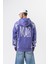 Erkek War Baskılı Yıkamalı Kapüşonlu Oversize Hoodie Mor 1