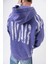 Erkek War Baskılı Yıkamalı Kapüşonlu Oversize Hoodie Mor 5