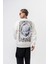 Erkek Indefinite Baskılı Bisiklet Yaka Oversize Sweatshirt Ekru 1