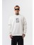 Erkek Indefinite Baskılı Bisiklet Yaka Oversize Sweatshirt Ekru 2