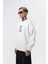 Erkek Indefinite Baskılı Bisiklet Yaka Oversize Sweatshirt Ekru 3