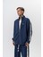 Erkek Respire Şerit Detaylı Dik Yaka Doubleface Zip Oversize Sweatshirt Lacivert 2