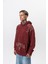 Erkek 10 Baskılı Yıkamalı Kapüşonlu Oversize Hoodie Bordo 3