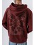 Erkek 10 Baskılı Yıkamalı Kapüşonlu Oversize Hoodie Bordo 4