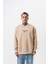 Erkek Memory Baskılı Bisiklet Yaka Oversize Sweatshirt Bej 2