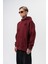 Erkek Süzene Nakış Detaylı Kapüşonlu Oversize Hoodie Bordo 2