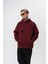 Erkek Süzene Nakış Detaylı Kapüşonlu Oversize Hoodie Bordo 4