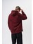Erkek Süzene Nakış Detaylı Kapüşonlu Oversize Hoodie Bordo 5