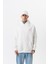 Erkek Minimalism Series Nakışlı Kapüşonlu Oversize Hoodie Ekru 2