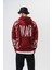Erkek War Baskılı Yıkamalı Kapüşonlu Oversize Hoodie Bordo 1