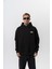 Erkek Minimalism Series Nakışlı Kapüşonlu Oversize Hoodie Siyah 2