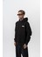 Erkek Minimalism Series Nakışlı Kapüşonlu Oversize Hoodie Siyah 3