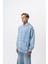 Erkek Snake Baskılı Yıkamalı Kapüşonlu Oversize Hoodie Mavi 3