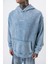 Erkek Snake Baskılı Yıkamalı Kapüşonlu Oversize Hoodie Mavi 5