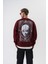 Erkek Indefinite Baskılı Bisiklet Yaka Oversize Sweatshirt Bordo 1