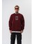 Erkek Indefinite Baskılı Bisiklet Yaka Oversize Sweatshirt Bordo 2