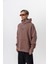 Erkek Feel Baskılı Kapüşonlu Oversize Hoodie Kakao 3