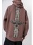 Erkek Feel Baskılı Kapüşonlu Oversize Hoodie Kakao 5