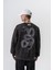 Erkek Snake Nakışlı Yıkamalı Bisiklet Yaka Oversize Sweatshirt Siyah 1