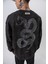 Erkek Snake Nakışlı Yıkamalı Bisiklet Yaka Oversize Sweatshirt Siyah 4