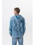 Erkek 10 Baskılı Yıkamalı Kapüşonlu Oversize Hoodie Mavi 1