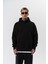 Erkek Süzene Nakış Detaylı Kapüşonlu Oversize Hoodie Siyah 1