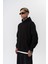 Erkek Süzene Nakış Detaylı Kapüşonlu Oversize Hoodie Siyah 2