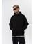 Erkek Süzene Nakış Detaylı Kapüşonlu Oversize Hoodie Siyah 4