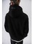 Erkek Süzene Nakış Detaylı Kapüşonlu Oversize Hoodie Siyah 5