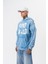 Erkek Star Baskılı Yıkamalı Kapüşonlu Oversize Hoodie Mavi 3