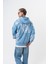 Erkek War Baskılı Yıkamalı Kapüşonlu Oversize Hoodie Mavi 1