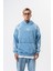 Erkek War Baskılı Yıkamalı Kapüşonlu Oversize Hoodie Mavi 2