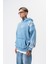 Erkek War Baskılı Yıkamalı Kapüşonlu Oversize Hoodie Mavi 3