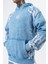 Erkek War Baskılı Yıkamalı Kapüşonlu Oversize Hoodie Mavi 5