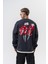 Erkek 11.11 Baskılı Bisiklet Yaka Oversize Sweatshirt Füme 1