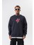 Erkek 11.11 Baskılı Bisiklet Yaka Oversize Sweatshirt Füme 2