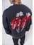 Erkek 11.11 Baskılı Bisiklet Yaka Oversize Sweatshirt Füme 5