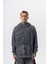 Erkek 10 Baskılı Yıkamalı Kapüşonlu Oversize Hoodie Siyah 2