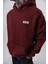 Erkek Minimalism Series Nakışlı Kapüşonlu Oversize Hoodie Bordo 5