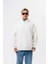 Erkek Süzene Nakış Detaylı Kapüşonlu Oversize Hoodie Ekru 1