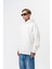 Erkek Süzene Nakış Detaylı Kapüşonlu Oversize Hoodie Ekru 2
