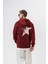Erkek Star Baskılı Yıkamalı Kapüşonlu Oversize Hoodie Bordo 1