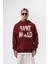 Erkek Star Baskılı Yıkamalı Kapüşonlu Oversize Hoodie Bordo 2