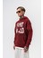 Erkek Star Baskılı Yıkamalı Kapüşonlu Oversize Hoodie Bordo 3